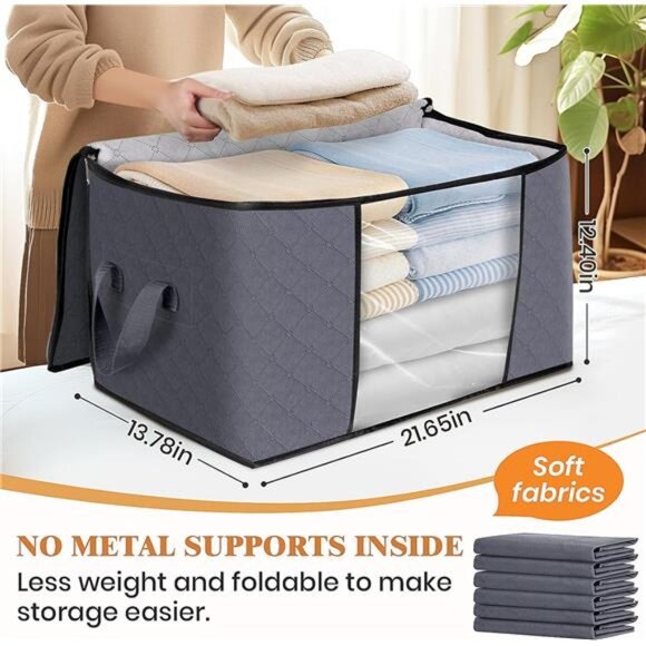 6 Pack Clothes Storage, Foldable Thick Fabric Blanket Storage Bags, - Picture 2 of 7